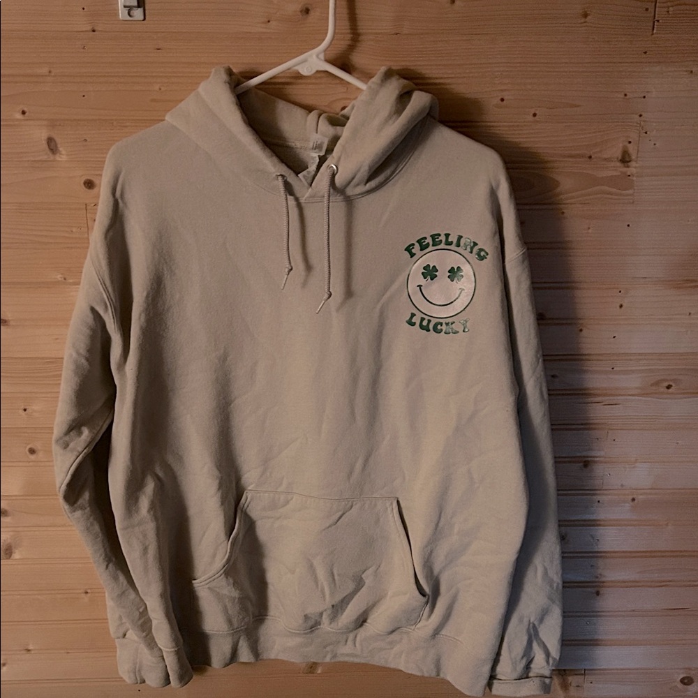 Jerzees Beige Hoodie with Green Print